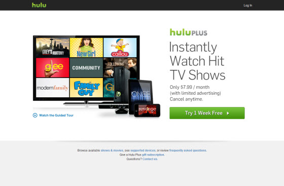 Домашняя страница Hulu Plus за пределами США с Getflix