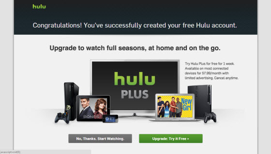 Страница обновления Hulu Plus за пределами США с помощью Getflix